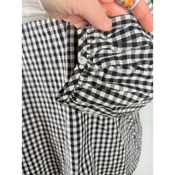 Madewell Embroidered Smocked Gingham Top Size Small Black White - Picture 8 of 12